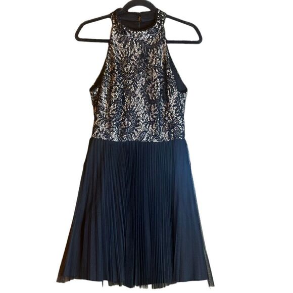 XSCAPE Black Pleated Skirt With Lace Halter Top Evening Cocktail Dress Sz 10 📦 - Picture 2 of 8